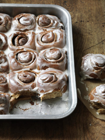 Cinnamon brioche rolls in a pan