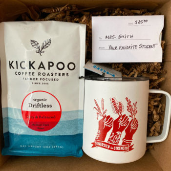 Hewn holiday gift box with coffee, mug, and $25 gift card