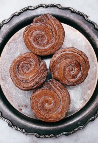 four rolls on a silver plate